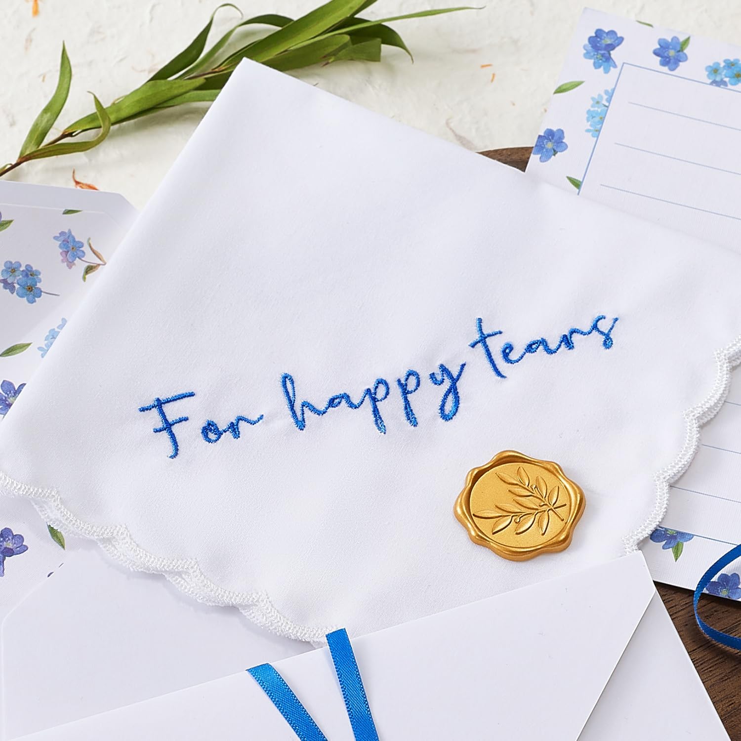 Happy Tears Handkerchief Mother of the Bride Gifts Something Blue Gift for Bride Wedding Handkerchief