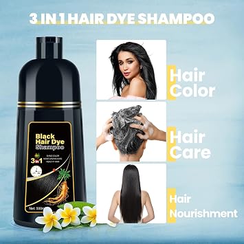 BOJICA Black Hair Dye Shampoo 3 in 1 for Gray Hair Coverage, Hair Color Treatment for Men and Women, Semi-Permanent Hair Dye 17.6 Fl Oz