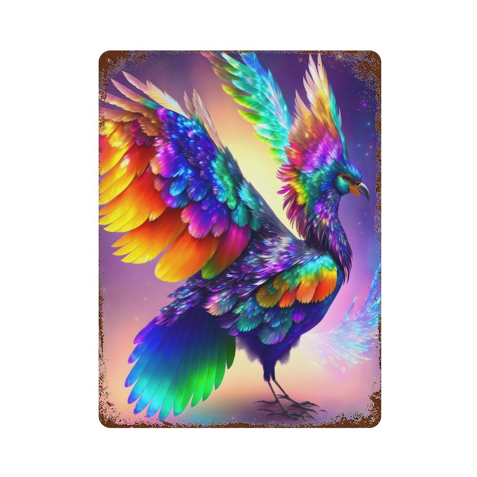 Rust Effect Rainbow Phoenix Art Print Rusty Metal Tin Sign 15.7"x11.8", Farmhouse Wall Decor for Cafe, Home Bar And Lounge Decor
