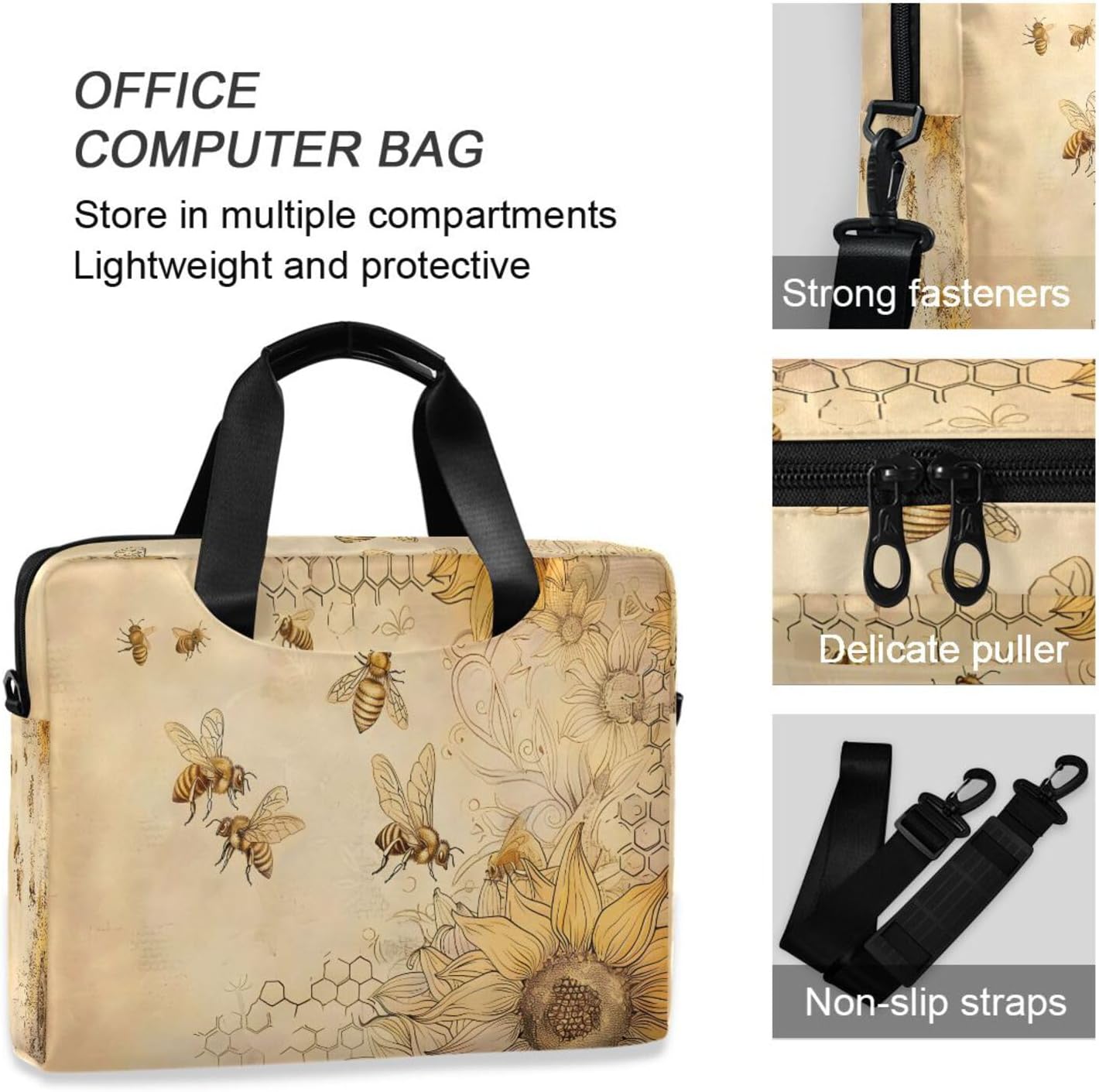 ALAZA Honey Bees Wildflowers Laptop Messenger Bag Case Sleeve Briefcase for Men Women, Multi03