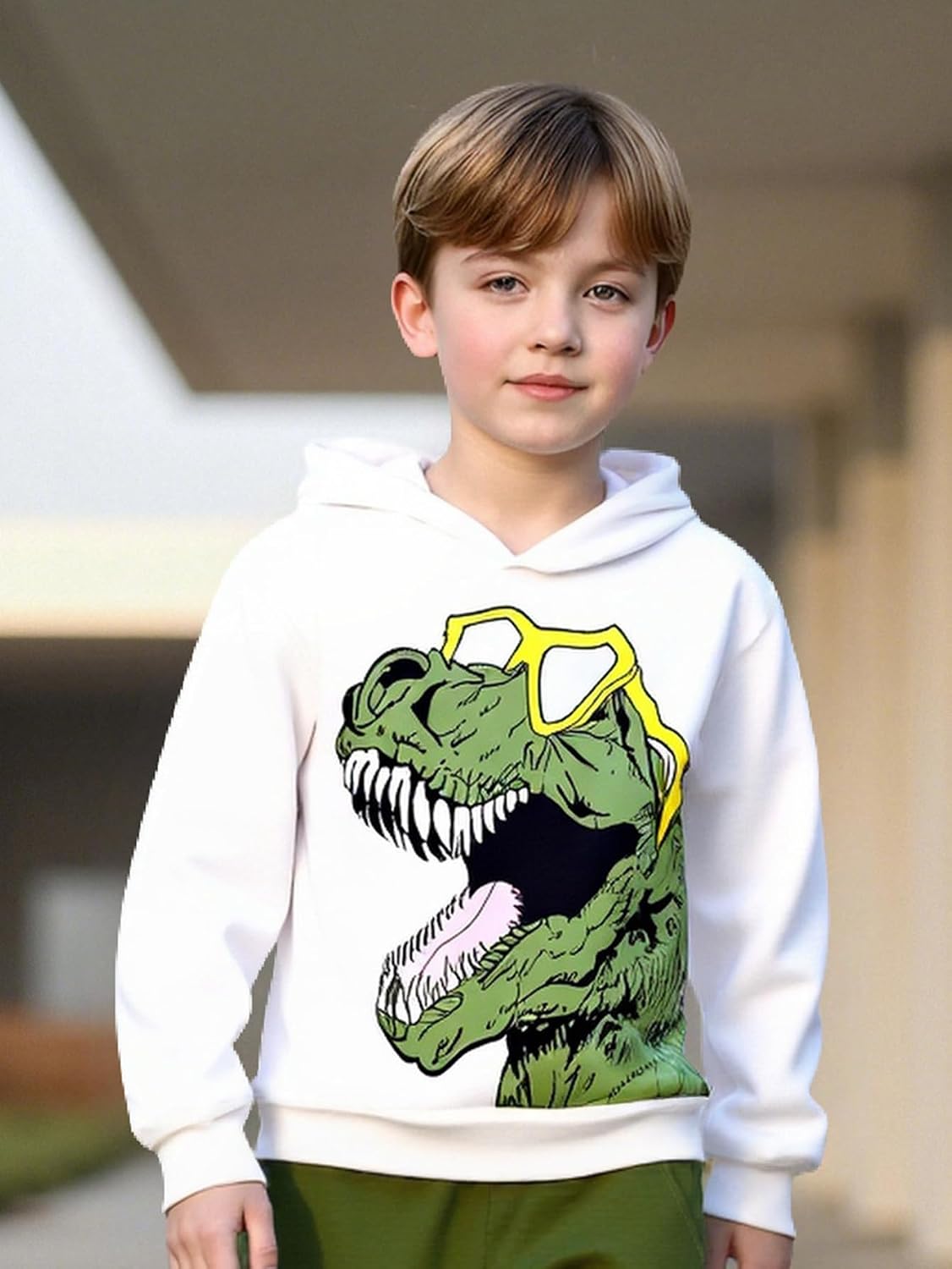 Boy Clothes Long Sleeve Dinosaur Print Sweatshirt Dinosaur Sweatshirts for Boys 2pcs Fall Outfits Set for 8-12Y