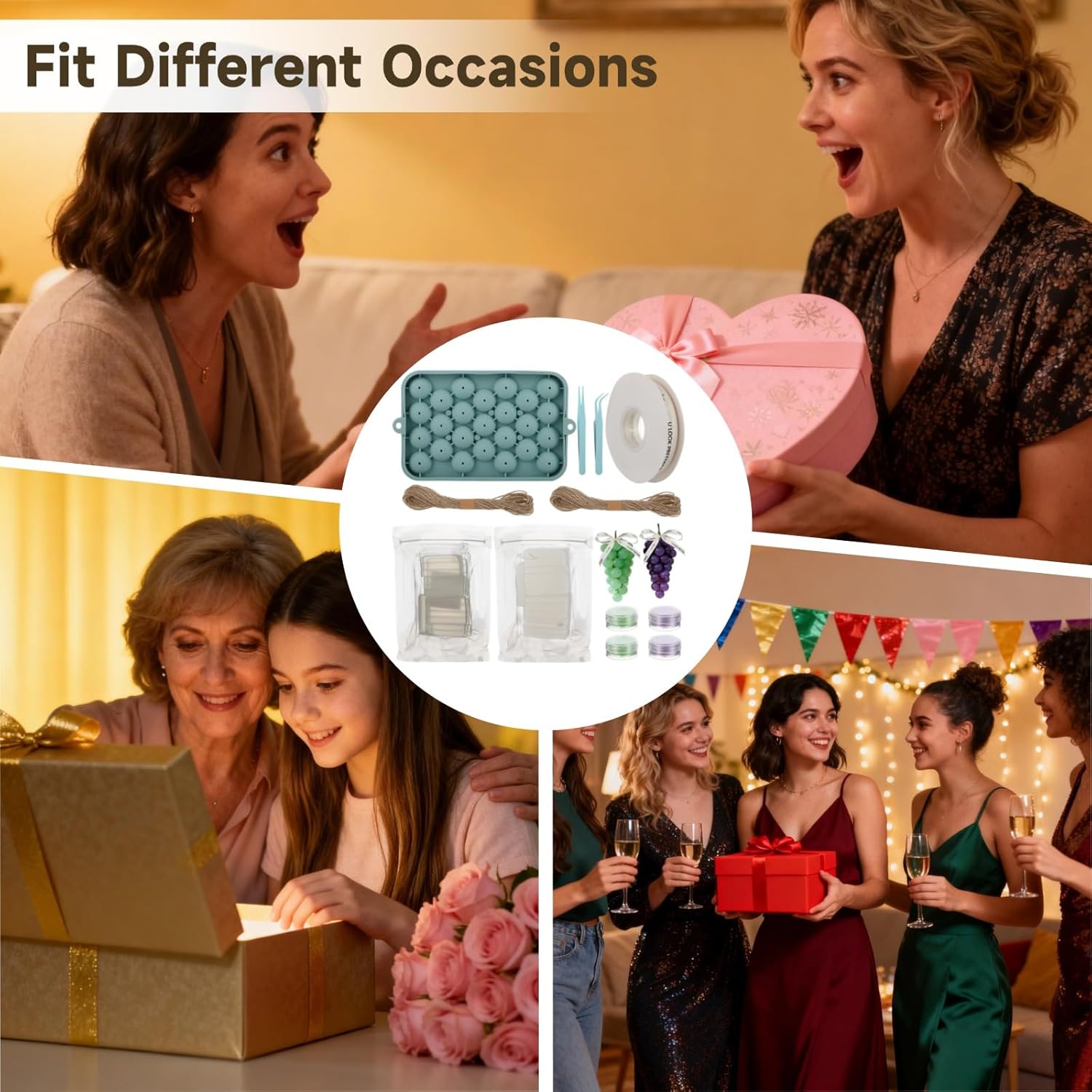 DIY Grape Soap Making Kit, Handmade Craft Grape Soap Mold Set for Beginners, Includes Soap Bases, Jute Ropes, Mica Powder, Tweezers, and Ribbon for Decor & Present