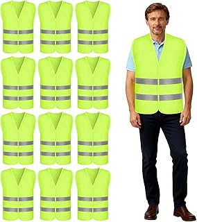 12 piezas Chalecos reflectantes para coche, chaleco de seguridad verde, chaleco de seguridad ligero, chaleco reflectante de seguridad para hombres y mujeres, trabajo de emergencia de tráfico, correr y