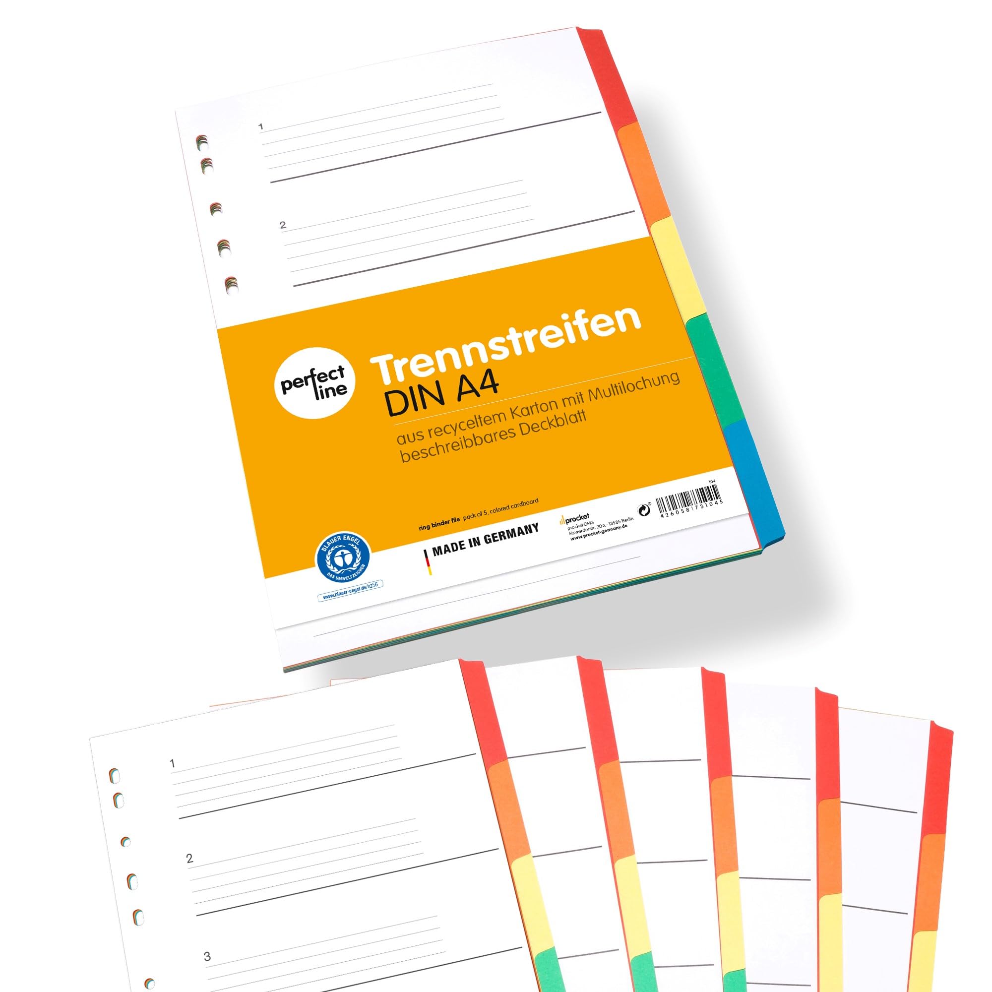 perfect line Intercalaires classeur DIN-A4, 5-pièces, 5-set, intercalaire A4 en carton, fabriqué en Allemagne