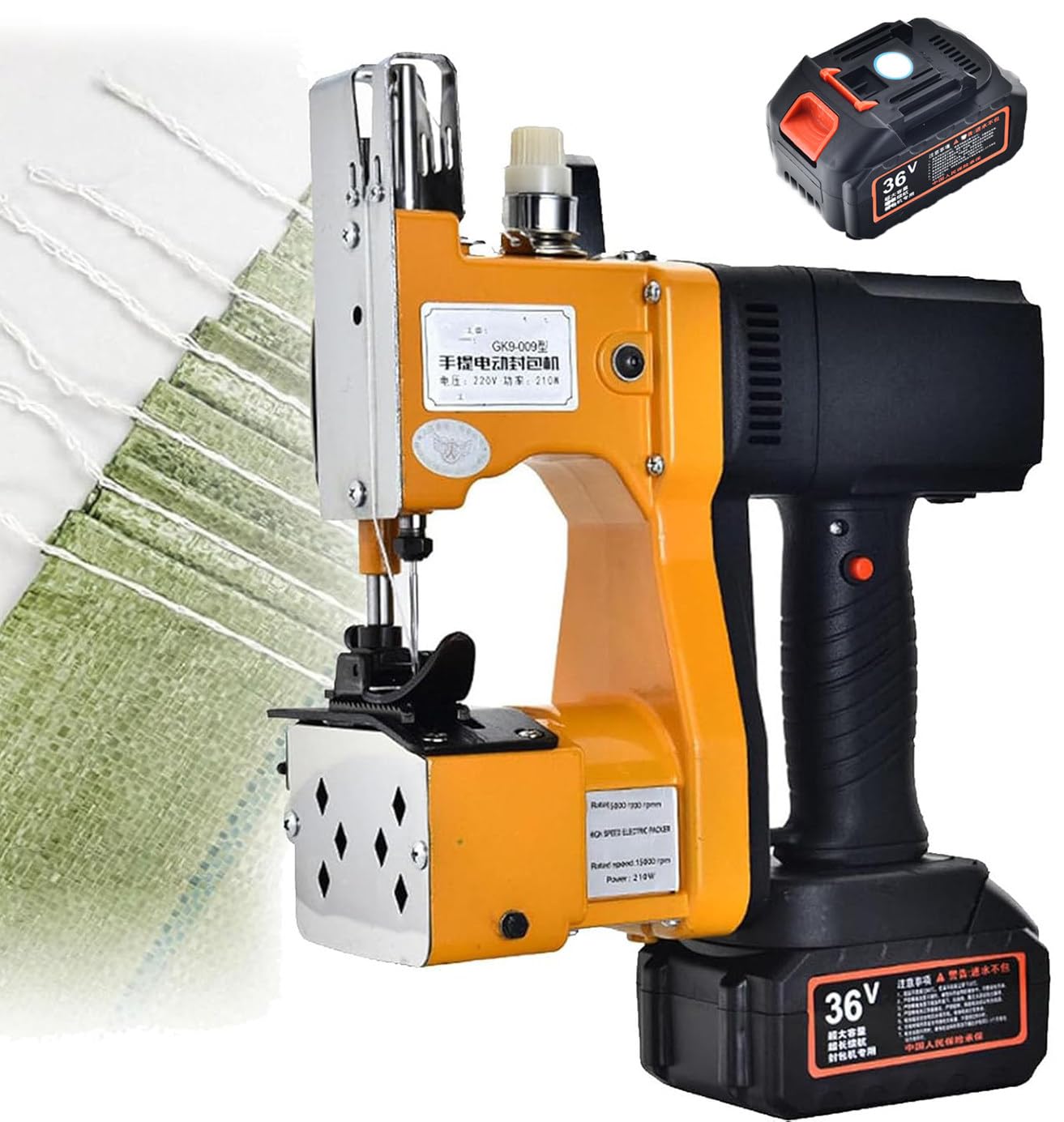 XNZJHPP Handheld Electric Sewing Machine for Bags, Portable Wireless Stitcher for Burlap, Feed, Rice Sacks Repair, Manual bag sewing machine (1Battery)