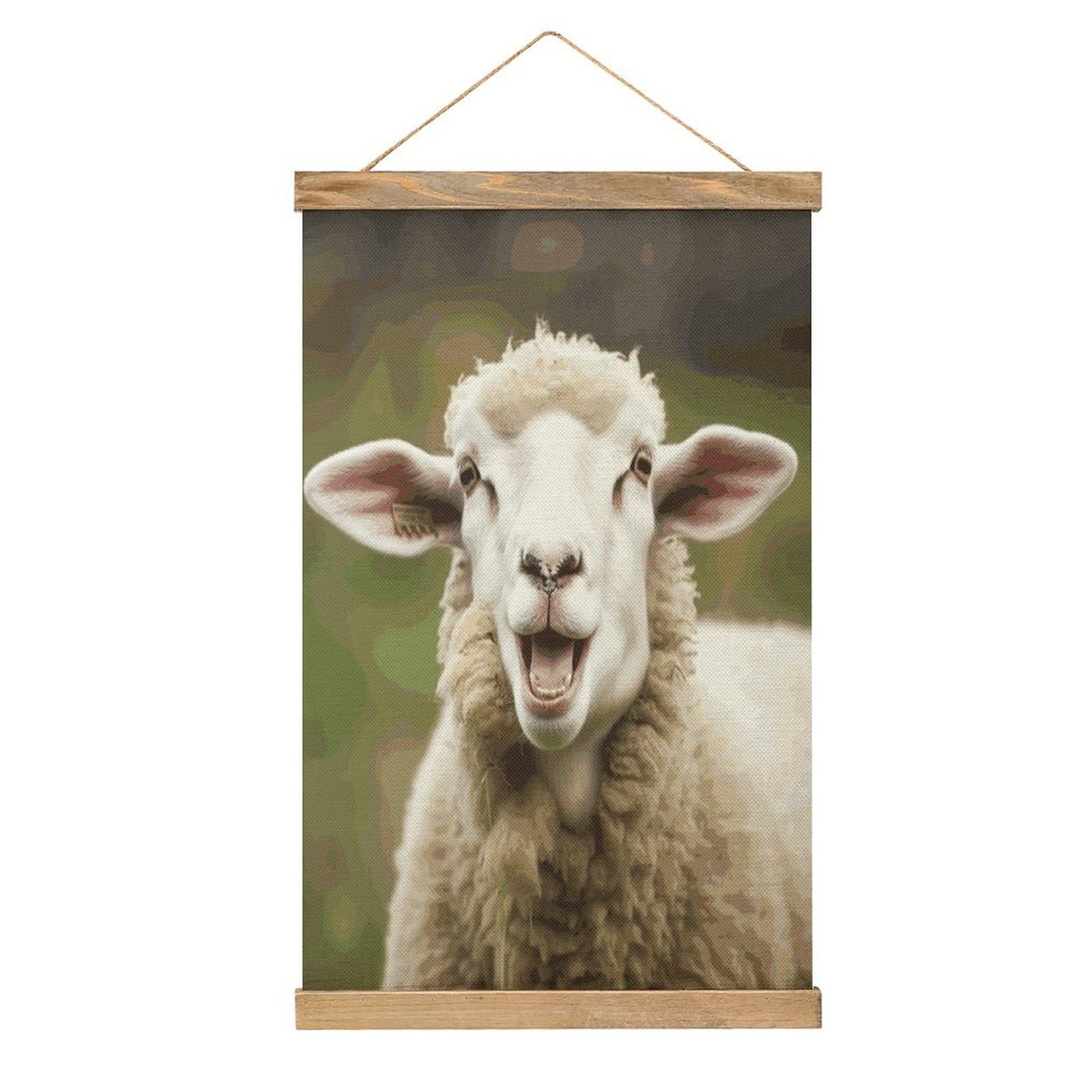 Fekiloot Style Funny Naughty Sheep Tongue Cute Animal Wall Art With Hanging,Scroll Painting-Vintage Decorative,Personalized Poster For Living Room Office Bedroom