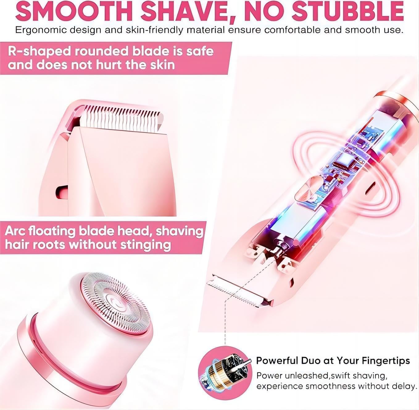 Sanuvia Depiladora, Electric Bikini Trimmer for Women 2 in 1 depiladora intima with Dual Head Shaver, Rechargeable Cordless Wet/Dry Razors for Women Face Chin Pubic Underarm Leg, IPX7 (Pink)