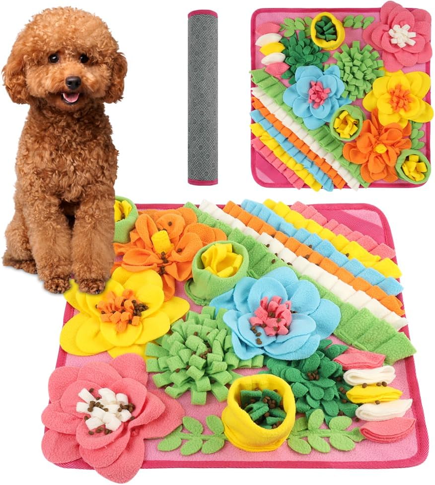 OSDUE Snuffle Mat for Dogs, Dog Snuffle Mat, Pet Slow Feeding Mat Encourages Natural Foraging Skills Slow Eating, Smell Training, Stress Relief, Puzzle Training Toy for Large Medium Puppies-39 * 39CM
