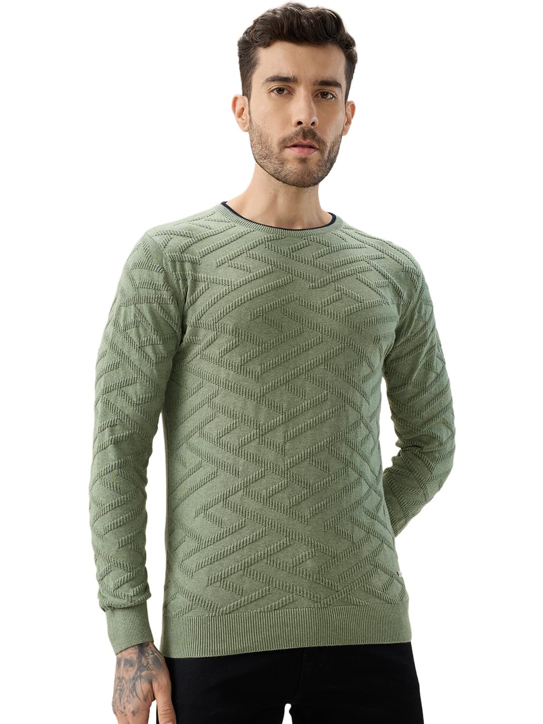 status quo Men's Solid Geometric Textured Round Neck Full Sleeve Regular Fit Sweater-picture-25