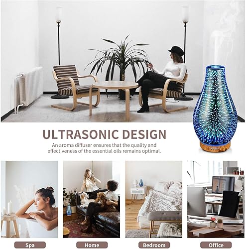 Miniatura 7 de Porseme Jarrón Aladdin de 9.5 fl oz + 3.4 fl oz de aceite esencial de volcán difusor de vidrio 3D aromaterapia humidificador ultrasónico,