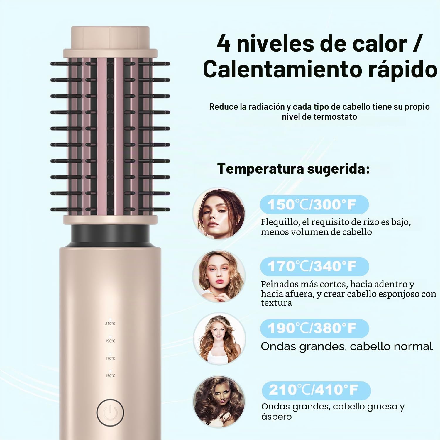 Cordless Curling Brush, rizador y alisador portátil 3 en 1 con 4 ajustes de temperatura, 7000 mAh Travel USB Charger Curling Iron Riza, desenreda, alisa y peina el cabello (Dorado)