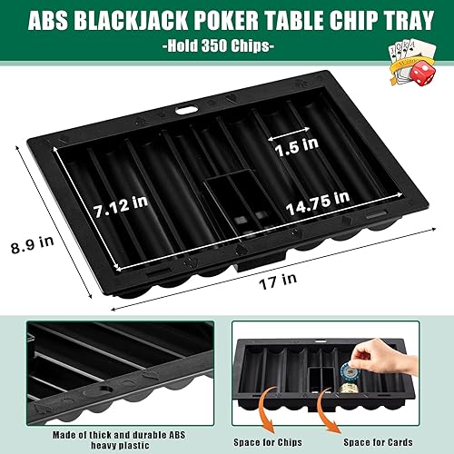 Miniatura 2 de Honoson Bandeja de fichas de póquer de plástico, bandeja de fichas de distribuidor de póquer negro con 6 zapatos de blackjack y bandeja de desecho,