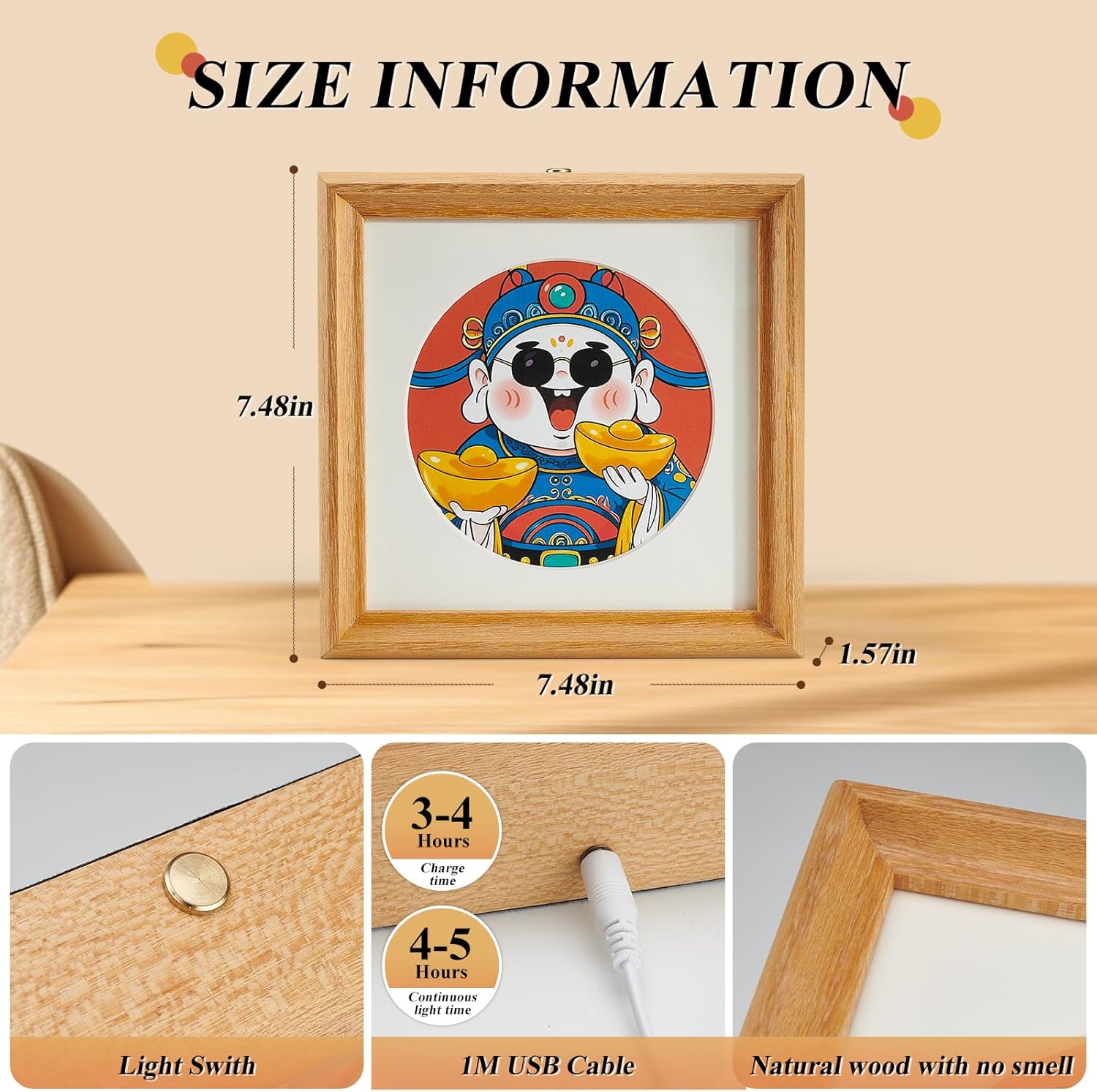 Picture Frame with Night Light, Hand-made Traditional Artwork, Decor For Home Bedroom Living Room Office Porch