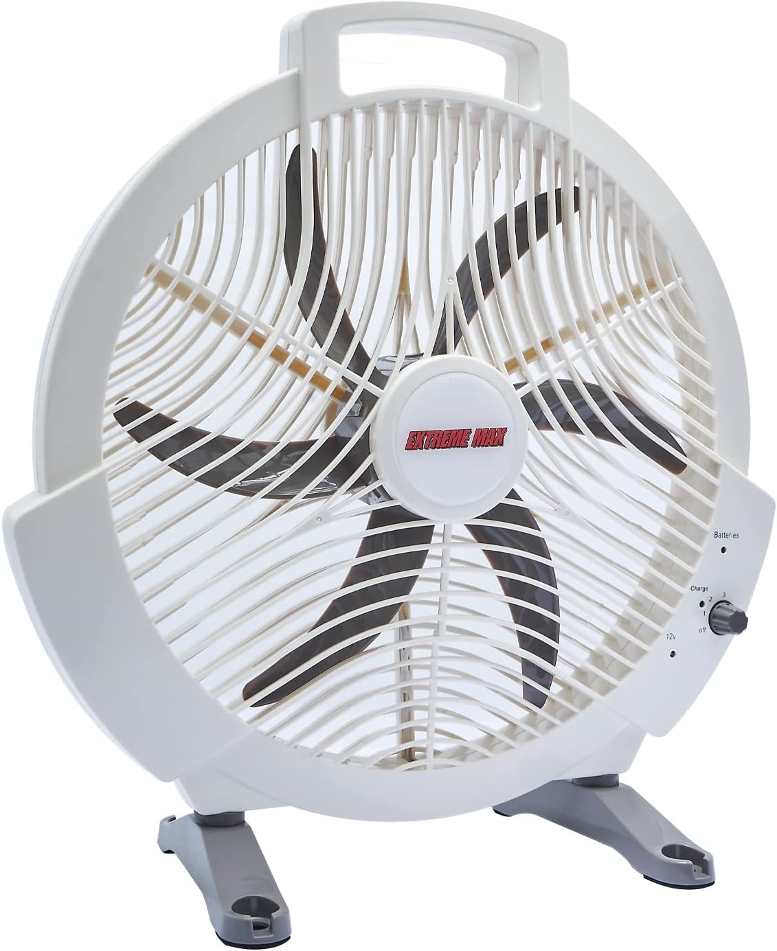 Extreme Max 1229.4089 Rechargeable AC/DC 12 Volt Box Fan with Lithium Battery for RV, Camping, Travel – 12", White