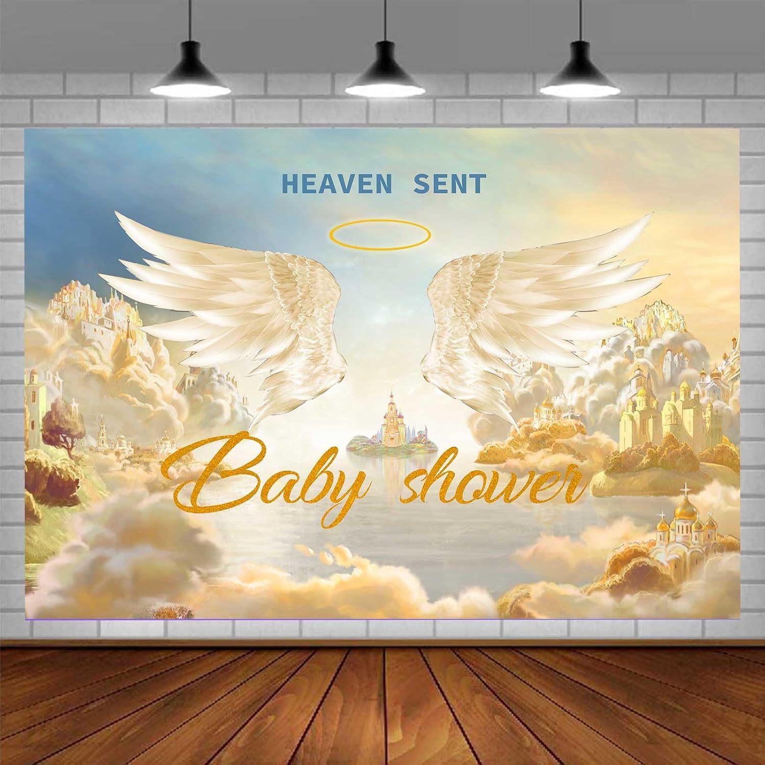 Heaven Sent Baby Shower Backdrop, Angel Wings Photography Background, 7x5ft