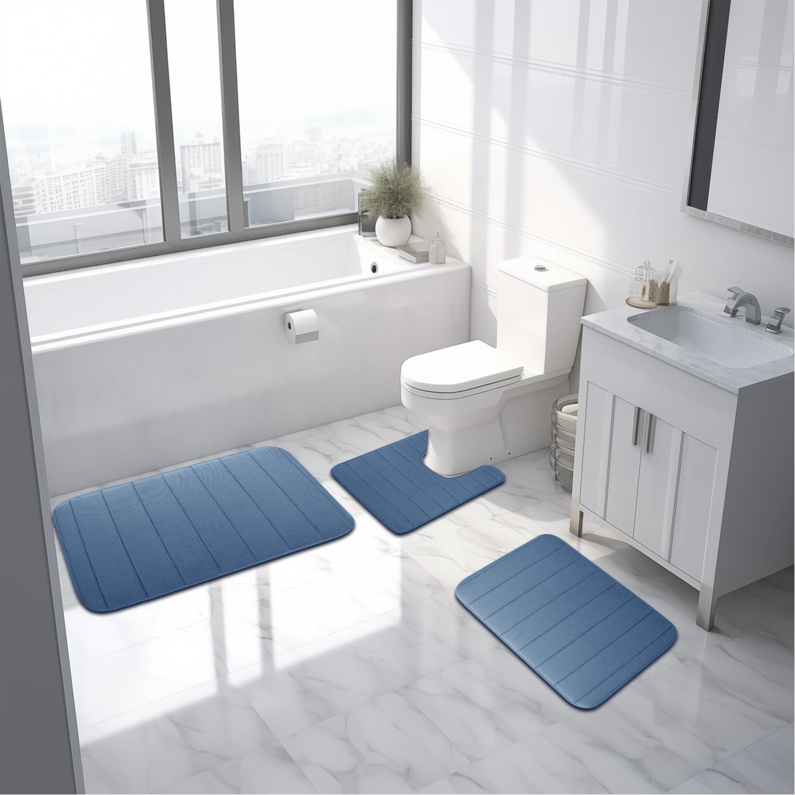 Tapis de bain en mousse à mémoire de forme antidérapant - Lot de 2