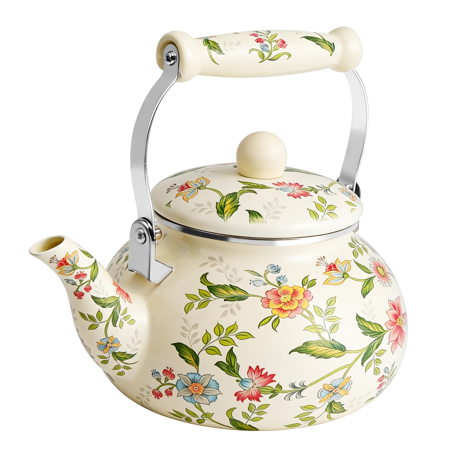 Amazon.com: Anxingo 琺瑯茶花水壺,爐灶用茶壺,頂級瓷器大型琺瑯茶壺