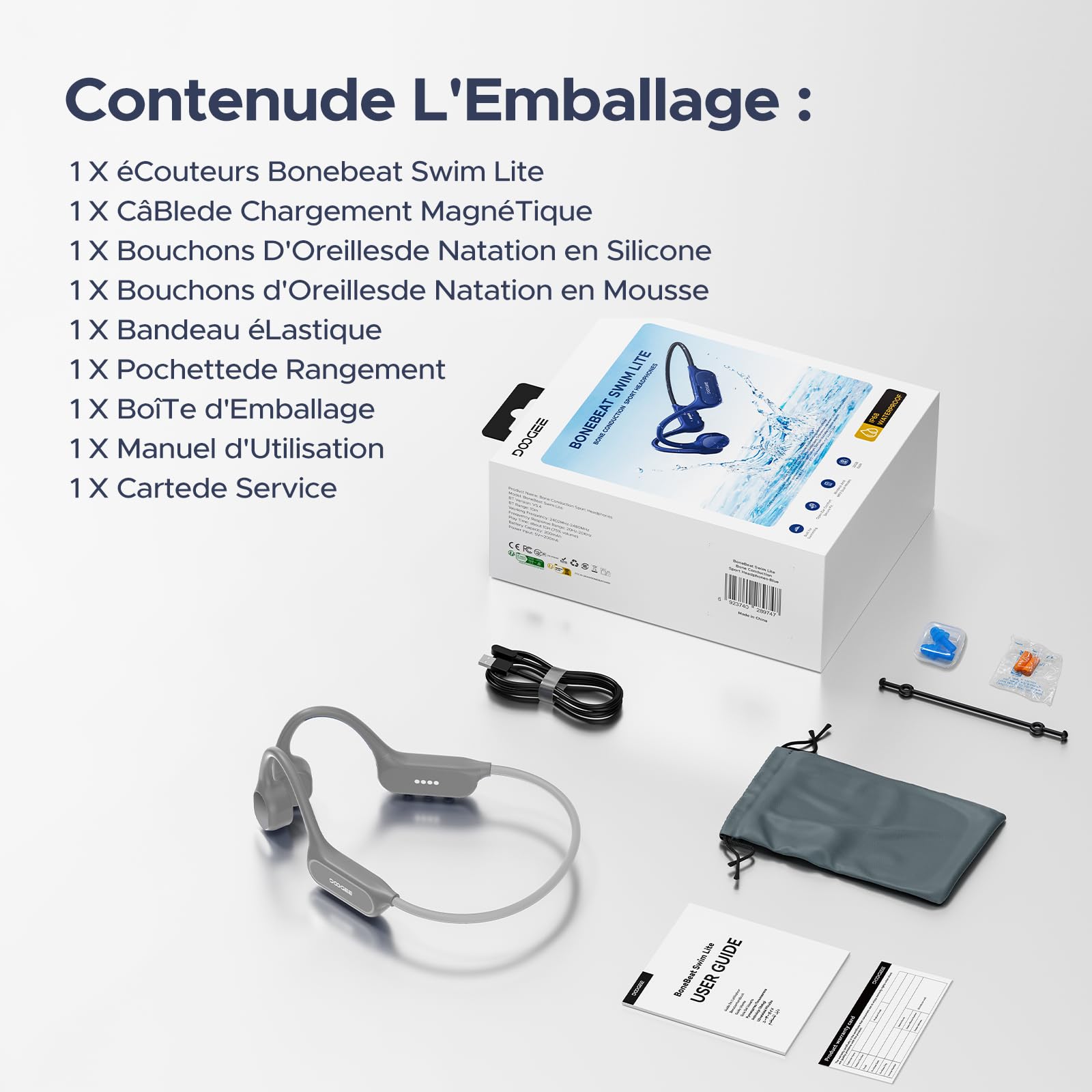 ECouteurs à Conduction Osseuse, Etanches Ip68, Écouteurs de Natation, Avec Une Autonomie de 10H, Bluetooth 5.4 Sans Fil, 32 Go, Mp3 Double Mode, Pour Le Cyclisme, Natation et Remise en Forme