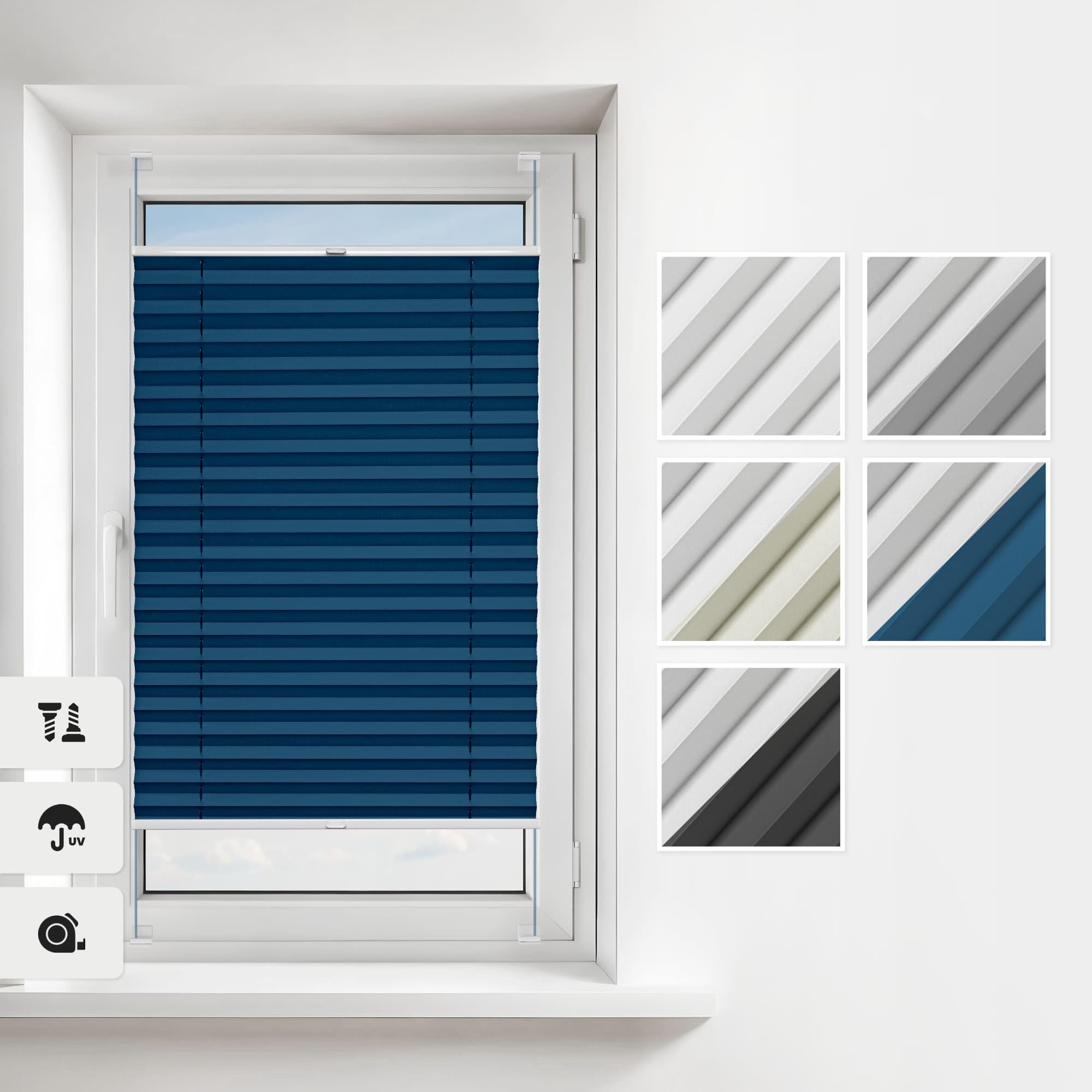 Estika Thermoplissee mit Bohren 85 × 150 cm – Dunkles Türkis – Verdunkelungsplissee zum Anschrauben für Fenster, Blickdicht, inkl. Montagezubehör