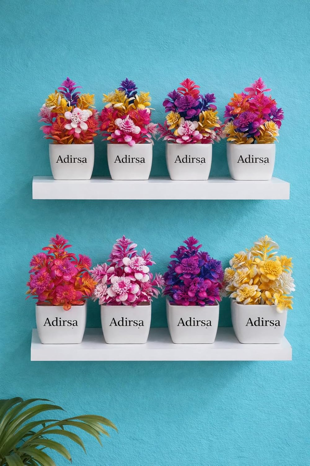 Artificial Flower Plants with Pot|Faux Flower Plant for Home Office Decor|Tabletop and Desk Decoration|Artificial Flower for Balcony Indoor Decor|Pack of 8