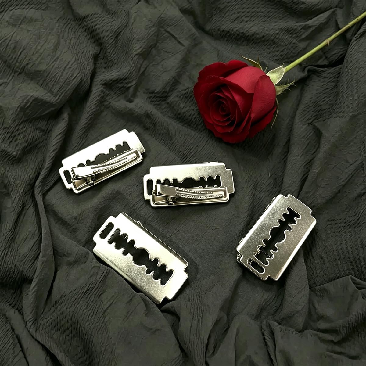 6Pcs Punk Razor Blade Hair Clips, Y2K Hair Clips, Vintage Metal Hair Clip Barrettes, for Halloween, Party Cosplay Costume Accessory image 4