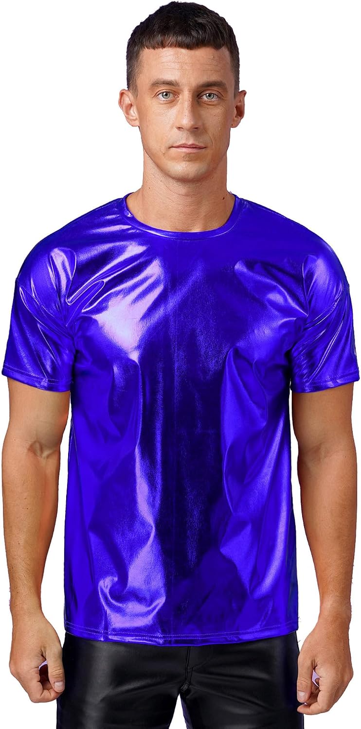 ranrann Mens 70s Disco Shiny Sequins Short Sleeve Nightclub Party T-Shirt Tops Tank Tops Vest Blouse