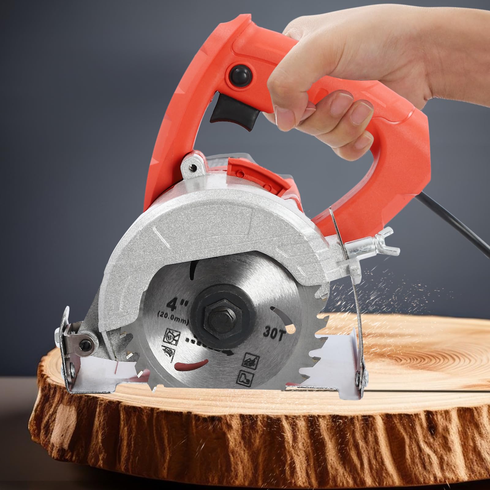 Tagliapiastrelle elettrico, sega circolare a mano, 1580 W, 110 mm, profondità di taglio 0-34 mm, angolo di inclinazione 0-45°, con 2 lame per legno e pietra, ideale per fai da te e costruzione