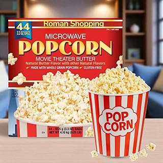 Kirkland Microwave Popcorn – 44 Bags, 3.3 oz Each, Whole Grain, Natural Butter Flavor, 3g Protein, 0g Sugar, Gluten Free, Kosher Certified, USA Made