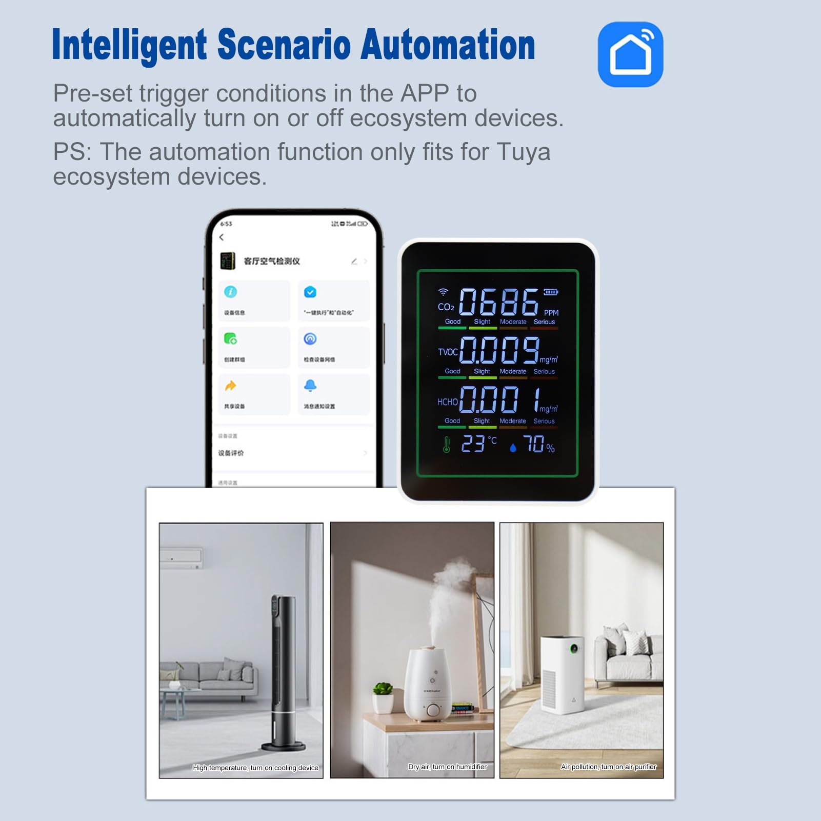 Misuratore di CO2 WiFi per Interni, Rilevatore Display LCD per Serra, Palestra, Casa, Ufficio, Monitor della qualità Dell'aria di Anidride Carbonica Smart, Tester HCHO TVOC (#1)