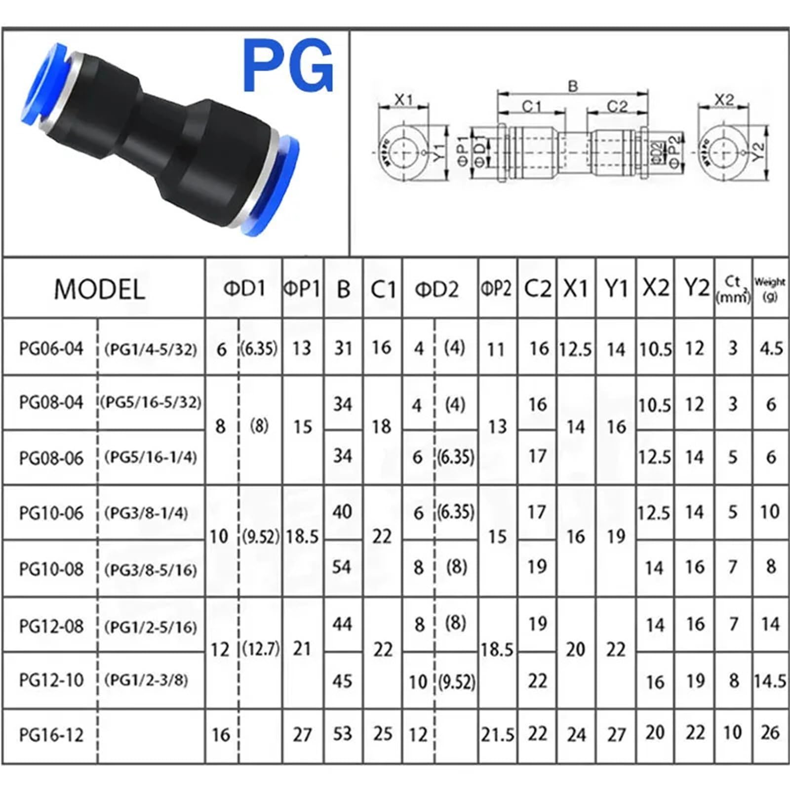 Raccords pneumatiques connecteur en plastique PU 4mm 6mm 8mm 10mm, Tube de tuyau d'eau droit à connexion rapide, 500 pièces(PG 8-6)