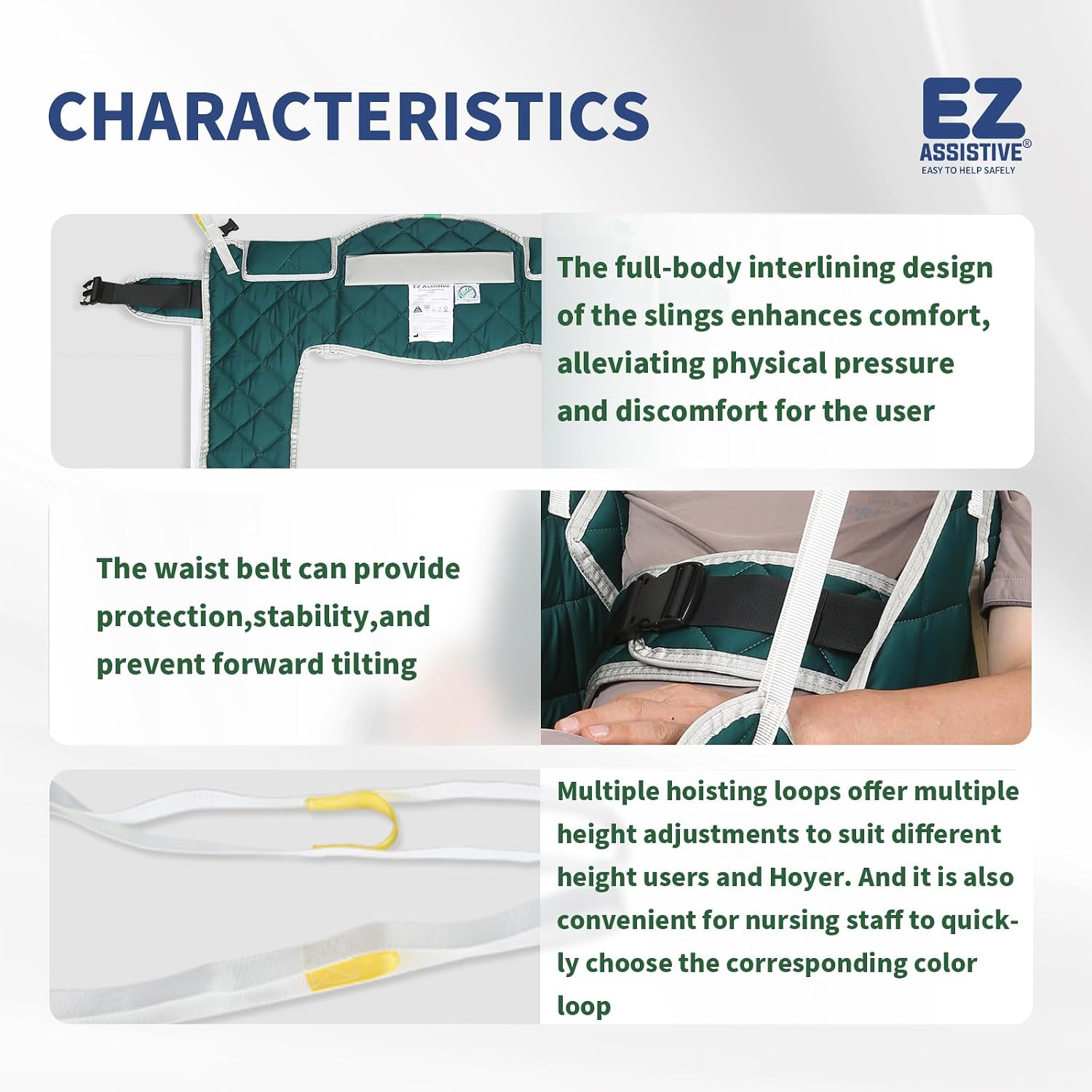 EZ Assistive Patient Lift Sling Professional Hygiene Sling,Medical Commode Patient Lift Aid Transfer Sling,500lbs Capacity(Green, Medium-Sling Without Head Support)