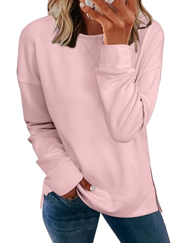 Glamaker Women's Long Sleeve Crewneck Sweatshirt Lightweight Basic Soft Loose Pullover Sweatshirts