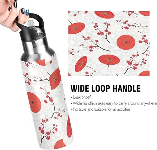 Miniatura 4 de Insulated Water Bottle 20 Oz, Leakproof Water Bottles for Gym Outdoor Travel School, Cherry Blossom Branches Red