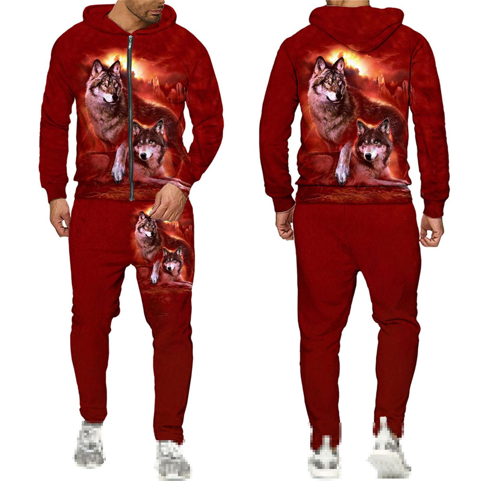 Sweat à capuche imprimé loup 3D pull ample hip-hop résistant au lavage pour ado et adulte - 5