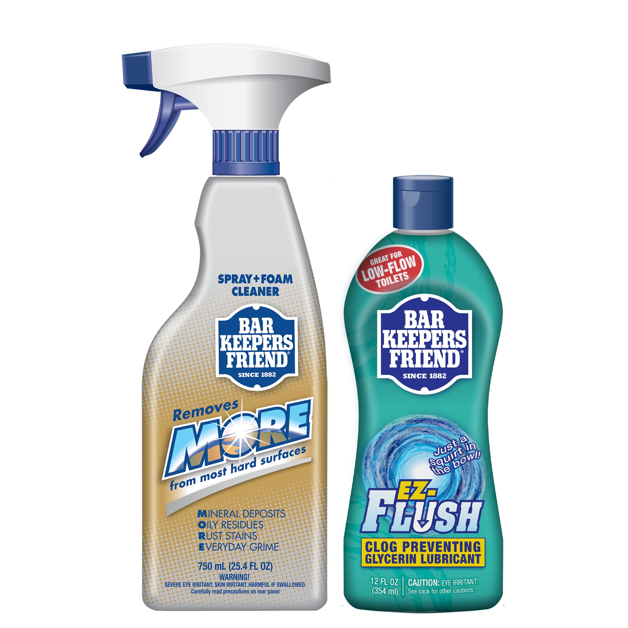 Bar Keepers Friend MORE Spray + Foam Multipurpose Cleaner (25.4 oz) & EZ-Flush Toilet Flushing Aid (12 oz) Liquid Plumber to Help Prevent Clogged Toilets
