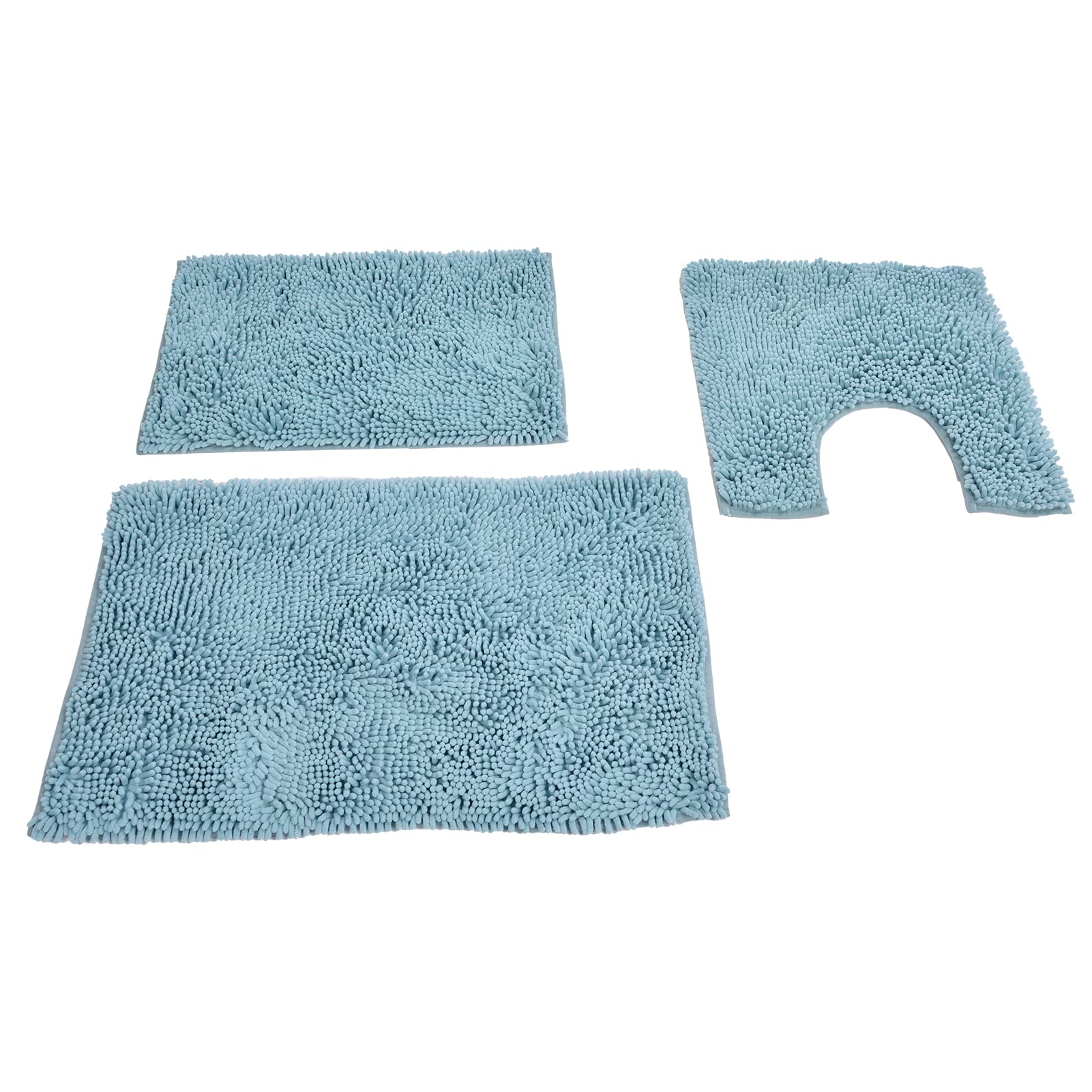 Cocoarm Set Tappeto da Bagno Tappetino da Bagno in Ciniglia 3 Pezzi con Adesivo Hot Melt Supporto Antiscivolo Morbido Assorbente Tappetino WC per Vasca da Lavandino WC di Casa (azzurro)