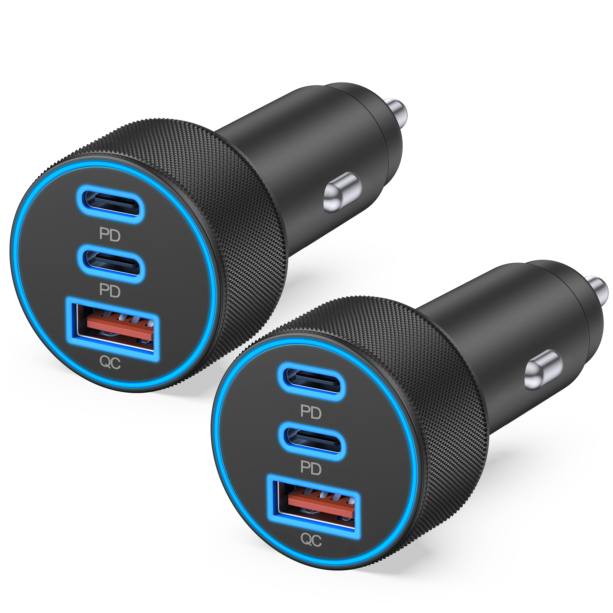 USB C Car Charger, 2Pack 3-Port 67W Dual USB-C & USB-A Car Phone Charger Accessories Cigarette Lighter Fast Charging Adapter for iPhone 16 16e 15 14 13 12 Pro Max, iPad, Samsung S25 S24, Pixel, Tablet