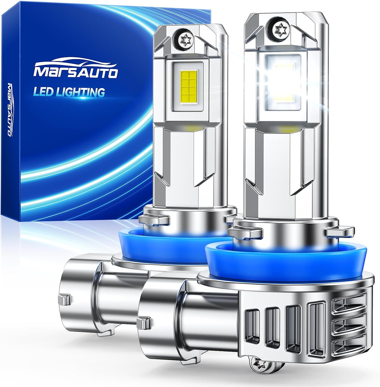 Marsauto H11 Light Bulbs, 40000LM M1L H11 LED Bulb, 80000H+ Lifespan H9 H8 Drving Light, 6500K White 900% Bright Fog Light, 1:1 Plug and Play, Pack of 2