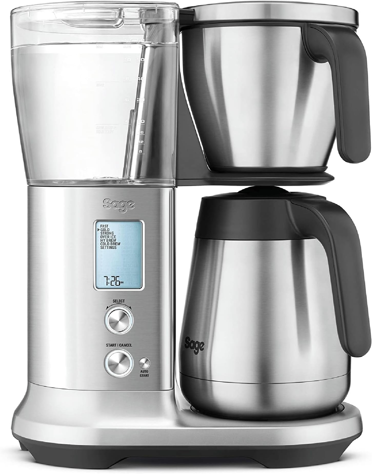 Sage - The Precision Brewer Thermal Coffee Brewer - 1.7L Drip Coffee Maker, LCD Screen With 5 Presets, With Flat Bottom & Cone Filter Baskets, Temperature Control, 1650 W, Brushed Stainless Steel