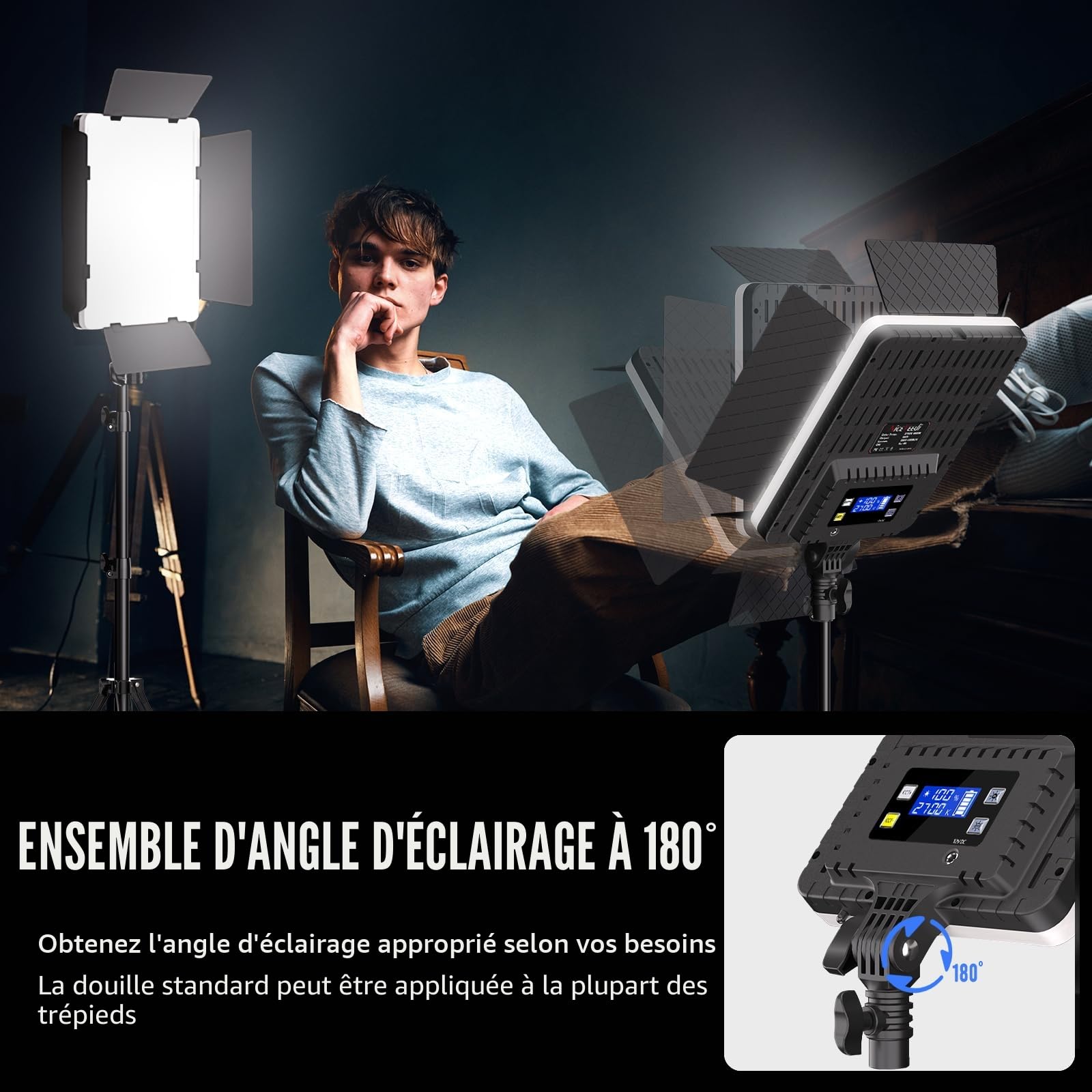 Niceveedi 2-Pack LED Panneau Lumière Photo, 27cm*21cm 36W Bicolores Eclairage Vidéo Lampe Kit 2700-6500K&CRI 95+ avec Prise de Charge pour Vidéo/Jeu Streaming/Caméra Portrait/Youtube