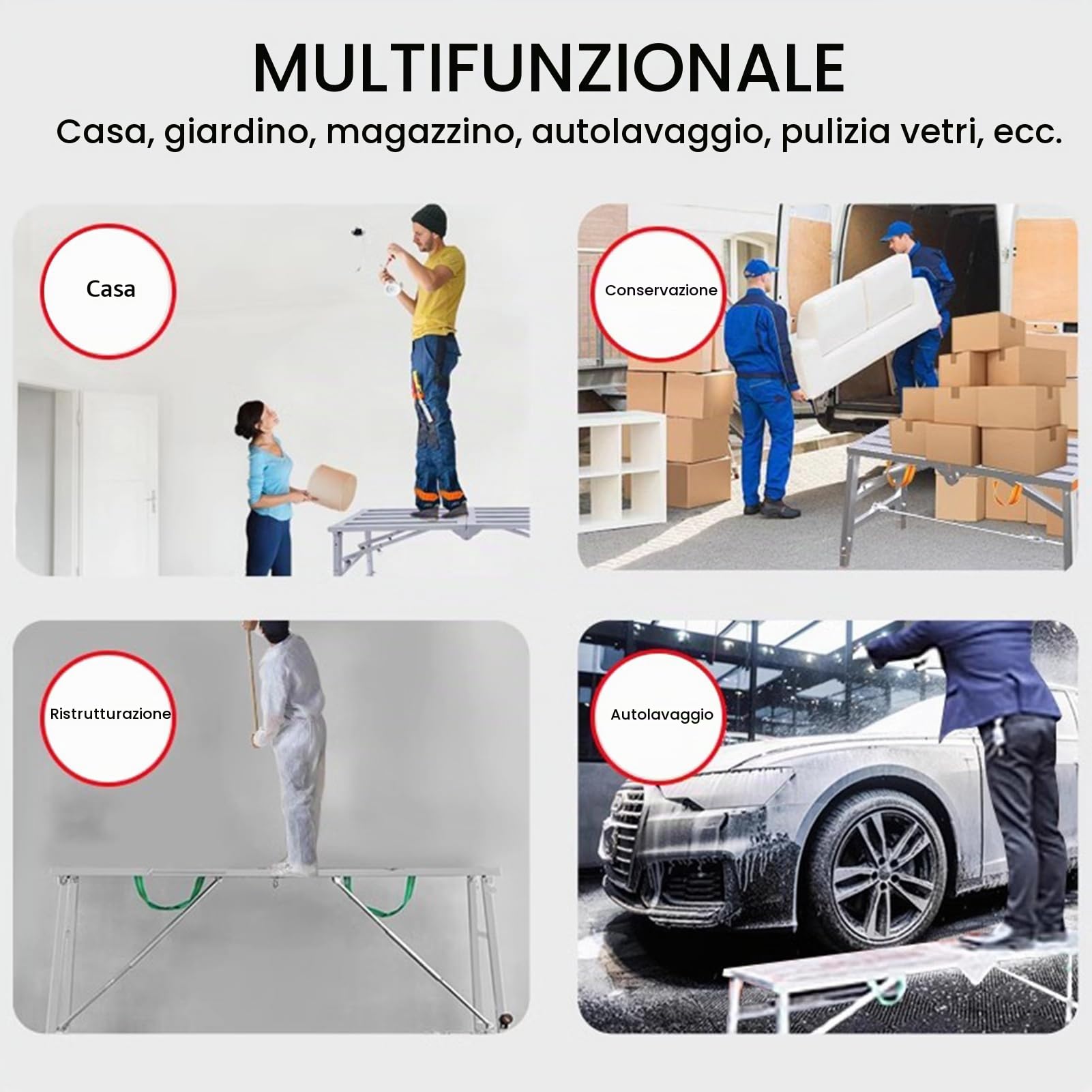 Piattaforma di Sicurezza Pieghevole, Regolabile Piattaforma da Lavoro, Sgabello per Cucina Bagno Campeggio e Altro, Scala Pieghevole con Tappetino Antiscivolo, 160 x 30 cm