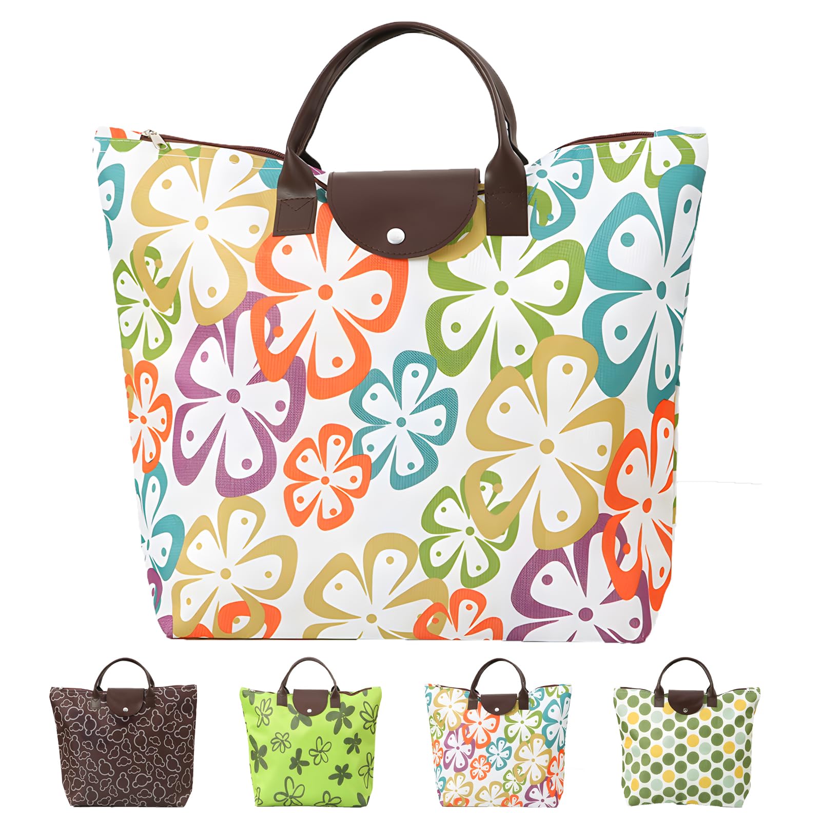 LHLZNB fashion canvas tote bag，shopping bags，holiday bag，beach bag with zip，Tote Bag for Women with Zip Foldable Handbag for Travel Pool Shopping Holiday Gym (Colorful flowers)