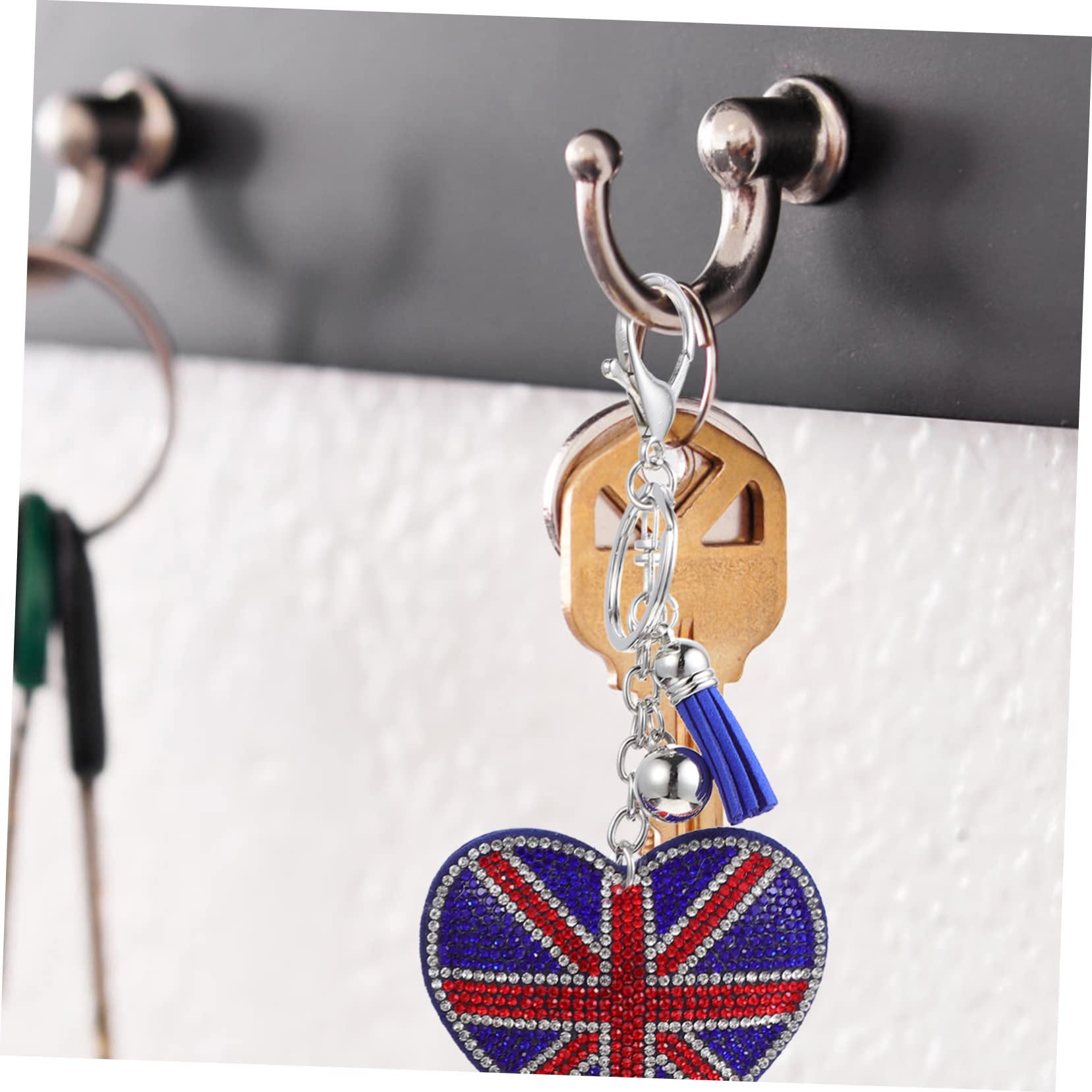 COLLBATH Damentaschenanhänger Herz-anhänger Tasche Schlüsselanhänger Silber Union Jack Weinachts Autoanhänger Herzförmiger Flaggen-schlüsselanhänger Strasssteine