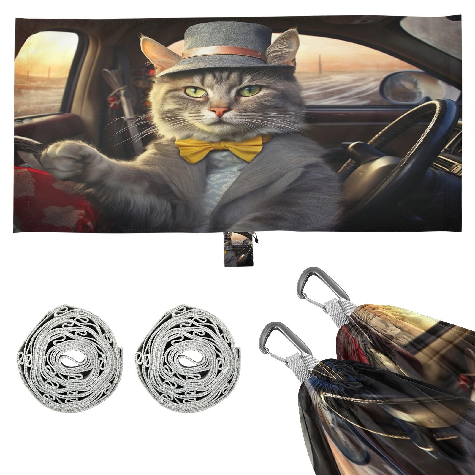 SDMKA Cute Cat Driver Camping Hammock, 330 lbs with 2 Tree Straps, Carry Bag, Single Portable Hammock for Outdoor/Indoor, Hiking, Beach, Backpacking, Travel