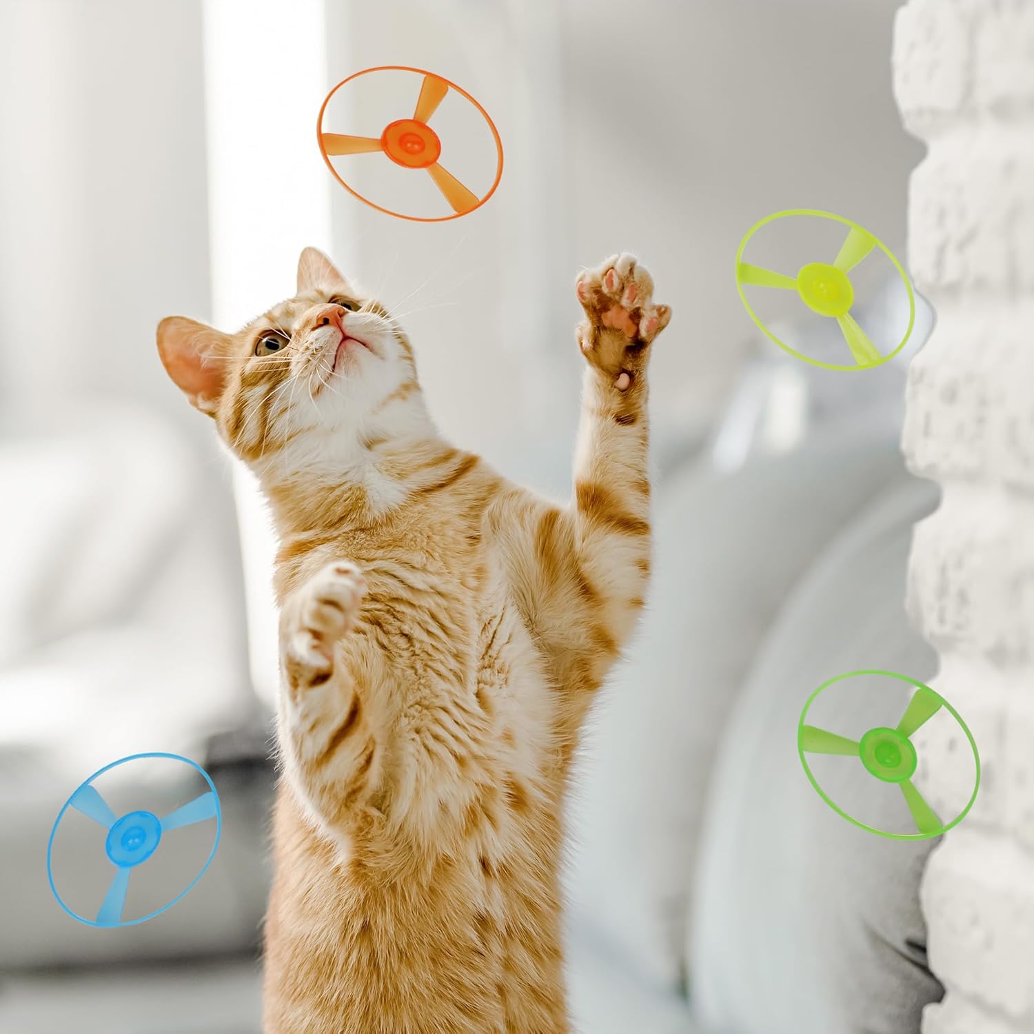 7 Pack Launching Toy Flying Disc Shooters for Kids,Cyclone Gyro Launcher Flying Saucer Ejection Spinning Top Indoor & Outdoor Play for Kids Ages 5+,Cat Propellers,Interactive Cat Toy