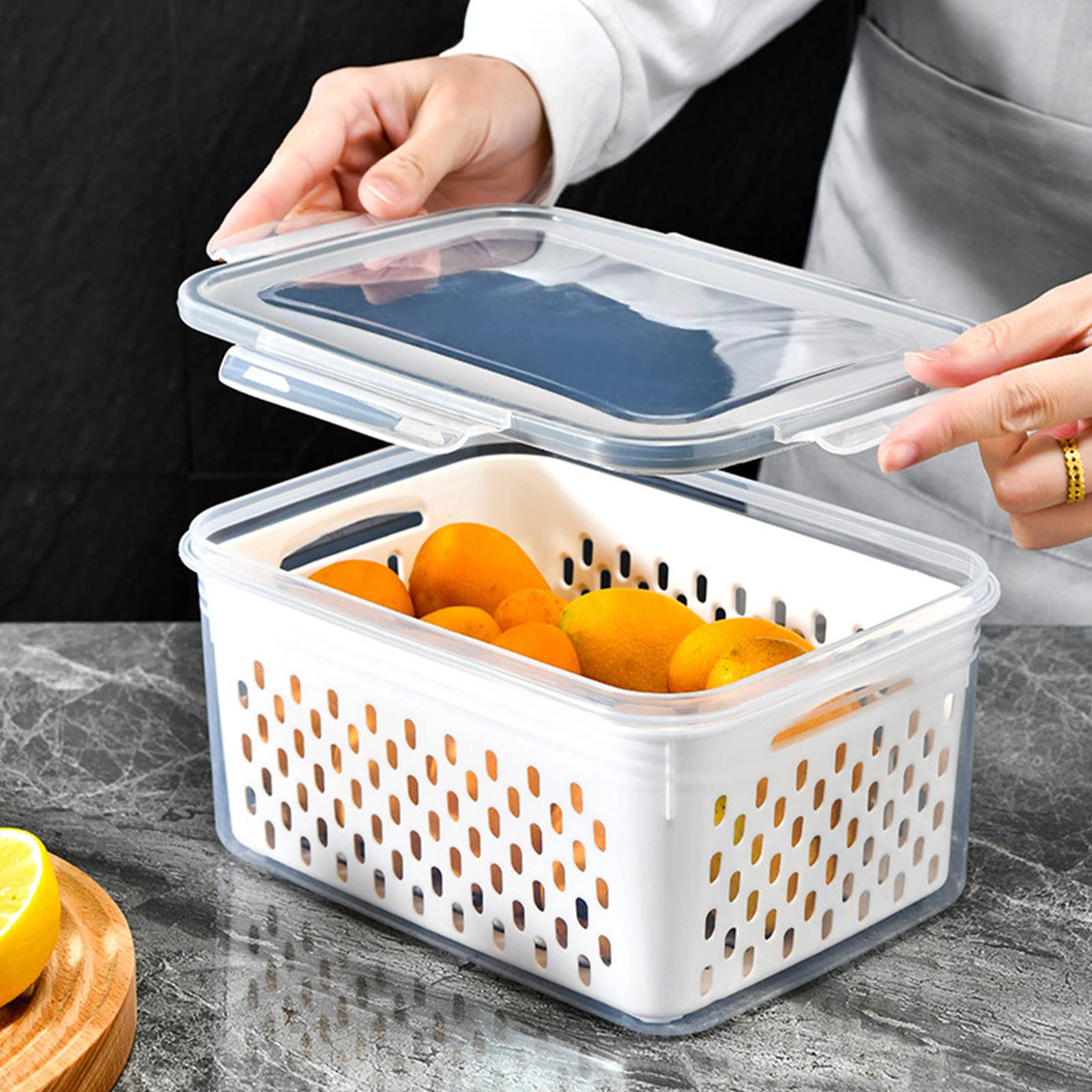 DUDNJC Paquete de 3 recipientes de almacenamiento con coladores, contenedores  de almacenamiento de frutas y verduras para refrigerador, contenedor de  plástico para ahorro de productos con rejillas de : Amazon.es: Hogar y