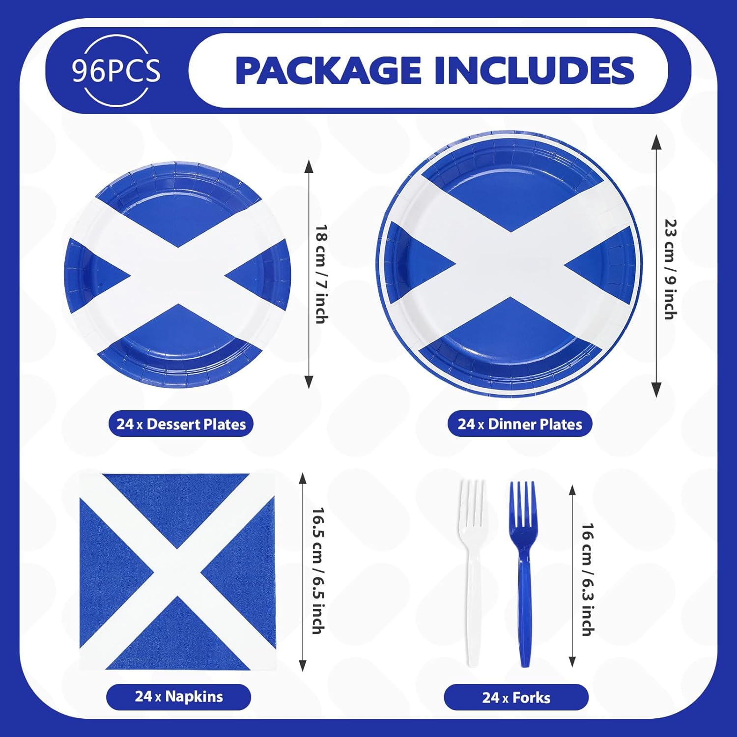 96 Pcs Scotland Flag Party Decorations Disposable Scottish Flag Paper Plates and Napkins St. Andrew's Day National Tableware Set for Country Decoration Patriotic Festival Party Supplies, Serves 24