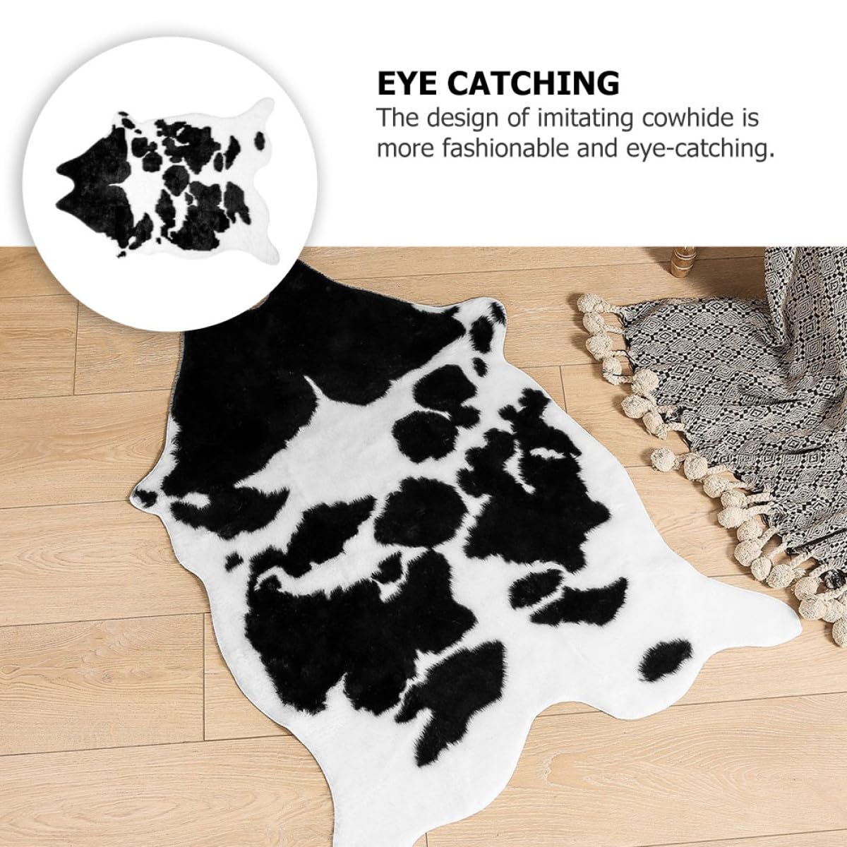 IMIKEYA Tapis de Sol Antidérapant en Polyester Imprimé Vache Noir et Blanc Tapis Imitation Peau de Vache pour Décoration Maison et Salon et Multifonctionnel