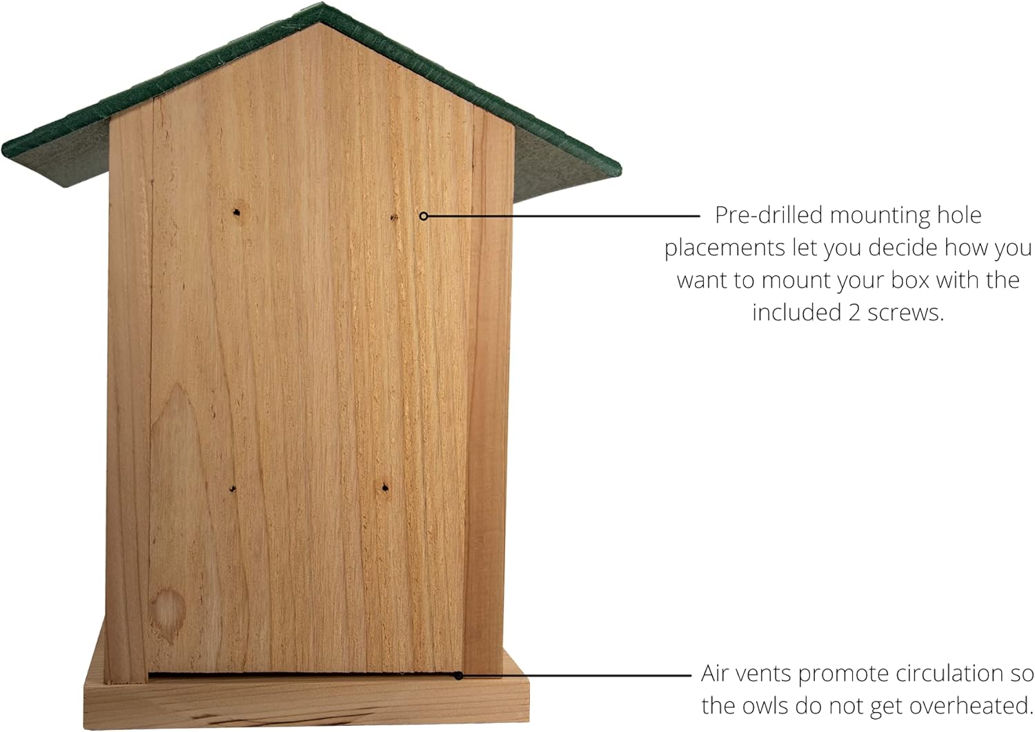 JCS Wildlife Screech Owl Nesting Box, Bird House for Outside, Owl House, Bird Nesting, Handmade, Cedar with Poly Lumber Roof, Weather Proof, Made in USA