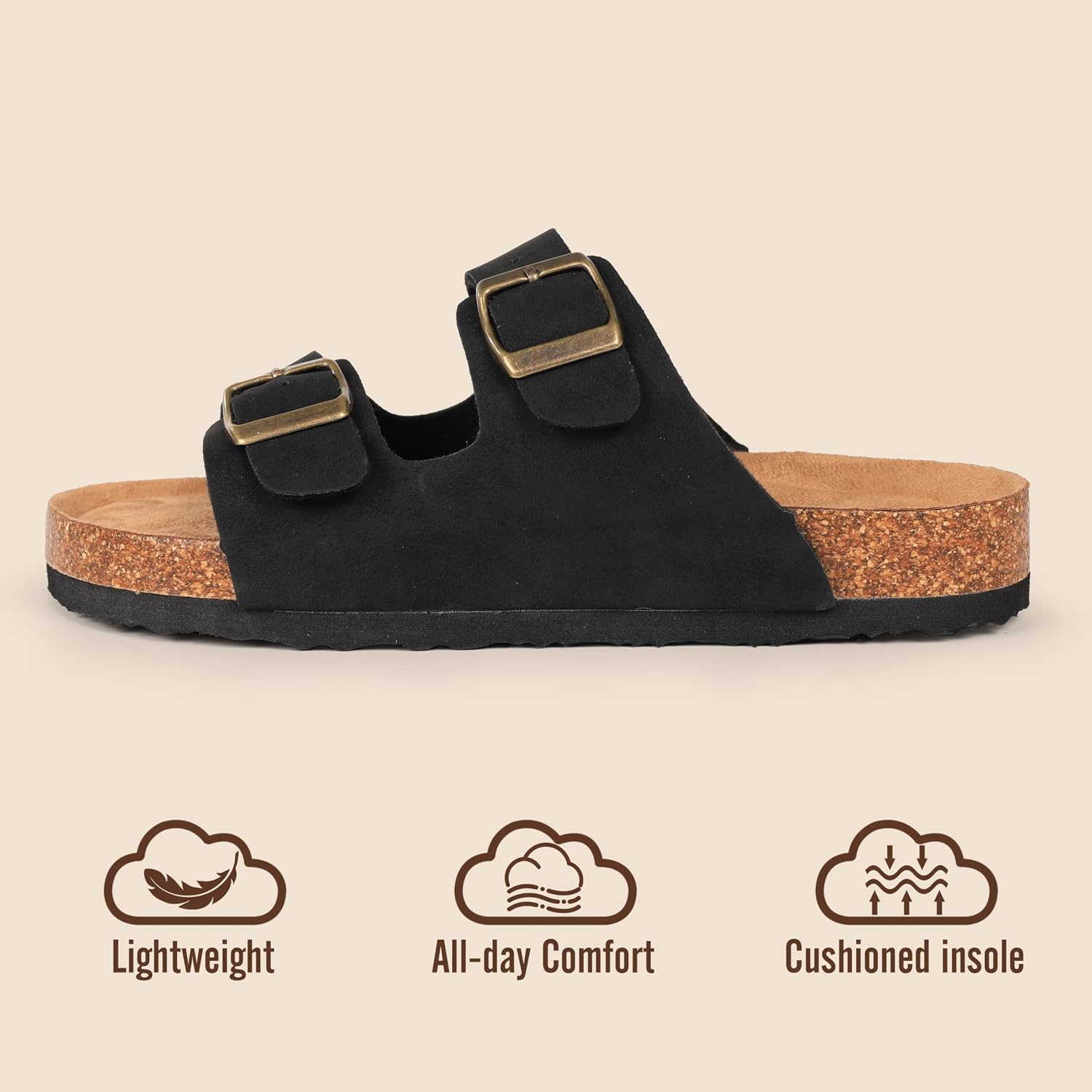 FANTURE Kids Sandals Boys Girls Slide Summer Non-slip Cork Footbed Sandal Slip on Slippers with Adjustable Straps for Indoor & Outdoor